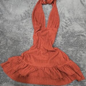 SHEIN Rust Backless Halter Dress